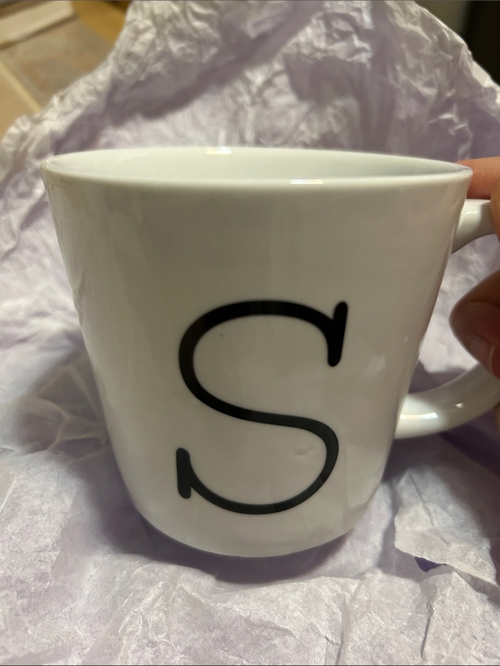 White Ceramic Monogram S Mug - Classic Initial Coffee Cup